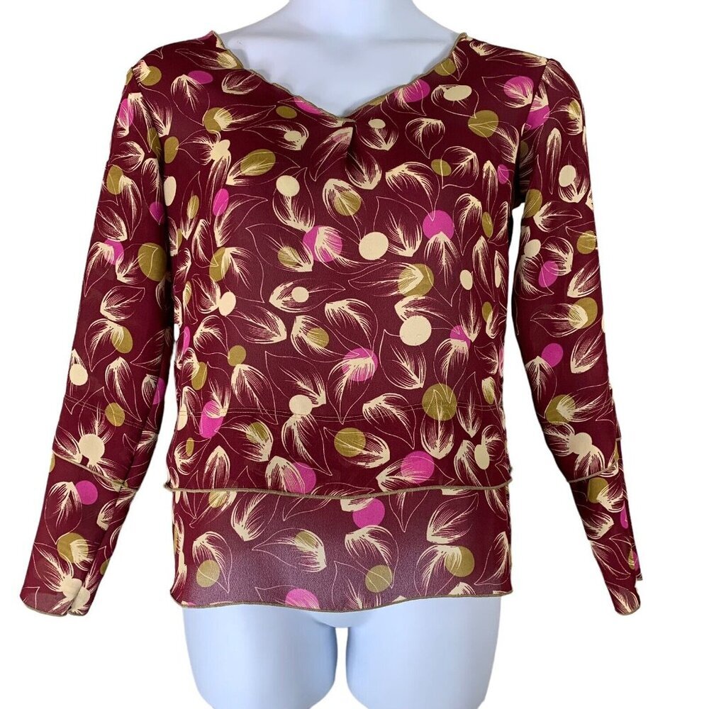 Kara Line Blouse OS Long Sleeved Semi Sheer Green Purple Top Womens